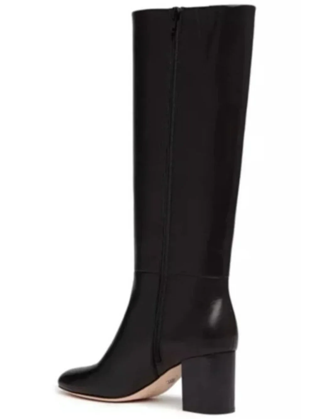 Paige Black Leather Knee High Boots Block Heel Minimalist Tall Zip Riding Boots